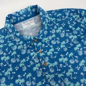 Cubavera Men's Blue Tropical Vacation Flamingo Palms Short Sleeve Polo Shirt XXL